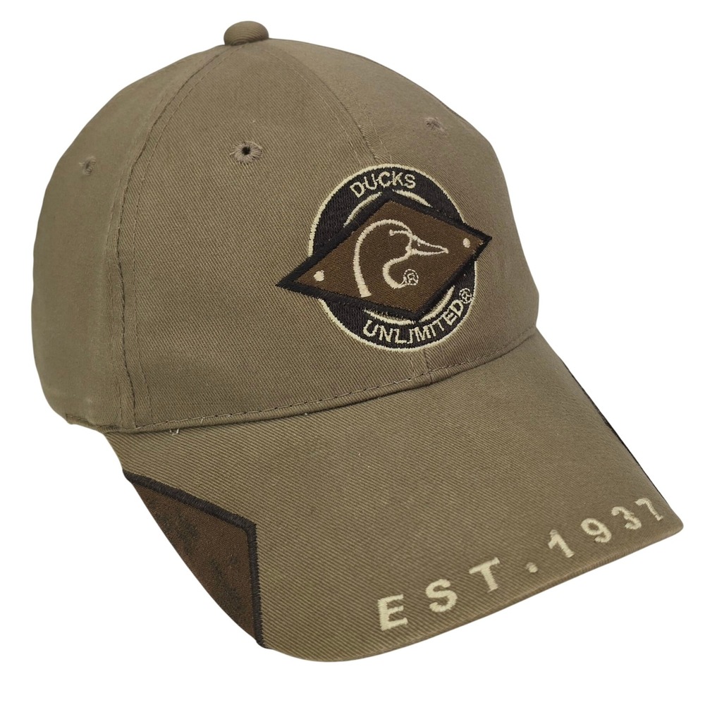 Ducks Unlimited Sponsor Hat Mens OSFM Khaki Tan Cotton Embroidered Hunting Cap